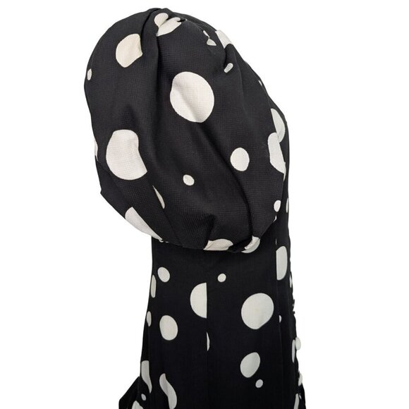 Vintage 80s Victor Costa Dress Womens Size 8 Black Polka Dot Puff Sleeve Party - Picture 6 of 13